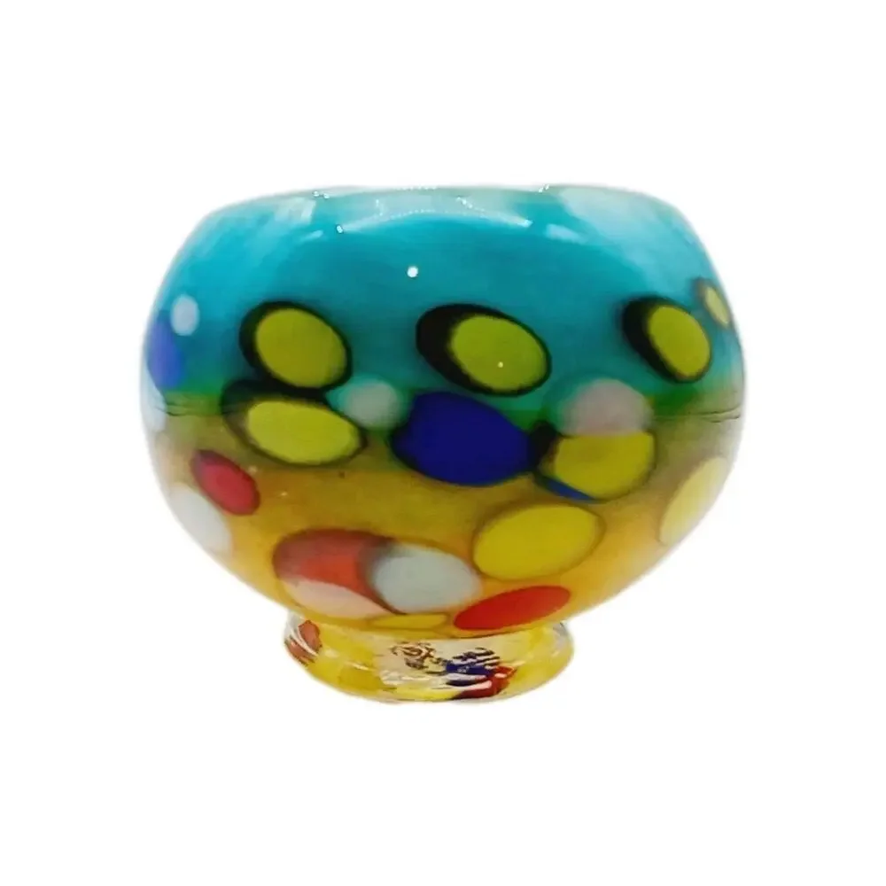 Tutti Frutti Glass Bowl Multicolor Cased Candle Holder Short Vase
